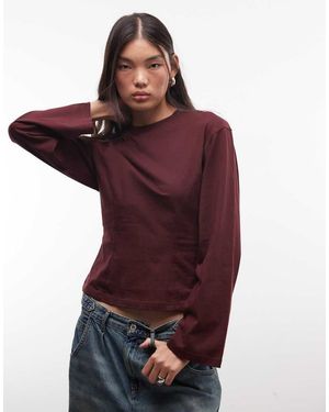 Monki Top A Maniche Lunghe Con Cuciture Sagomate Bordeaux - Rosso