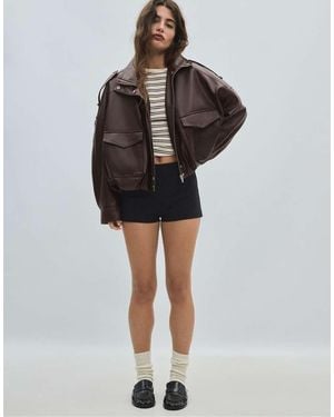 Stradivarius Oversize Leather Effect Jacket - Black