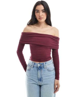 Cotton On Rhi Gathe Off The Shoulder Slinky Long Sleeve Top - Red