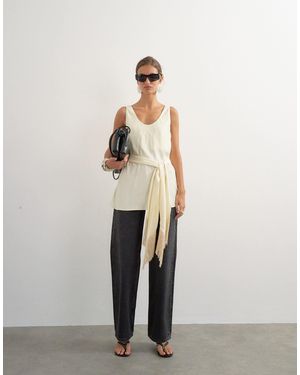 TOPSHOP Satin-camisole mit u-ausschnitt, fransen-detail und bindeband - Weiß