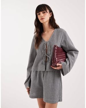 JJXX Co Ord Tie Front Gingham Top - Gray