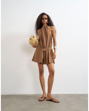 TOPSHOP Halter Gathered Side Mini Dress With Tab Detail - Natural