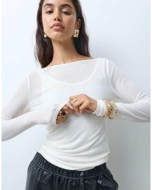 Abercrombie & Fitch Sheer Long Sleeve Layered Top - Grey
