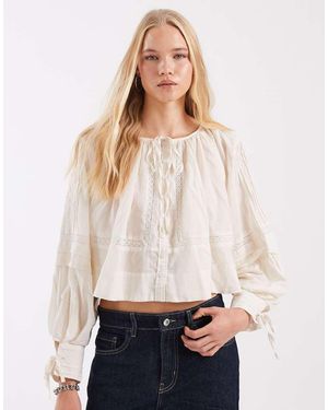 Free People Top De Manga Larga La Lune En Tofu-Blanco