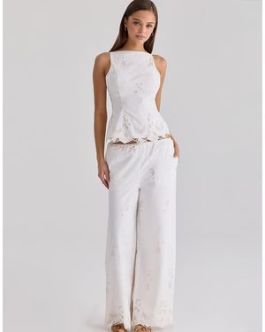 House Of Cb Mirea Cotton Broderie Anglaise Wide Leg Trousers - White