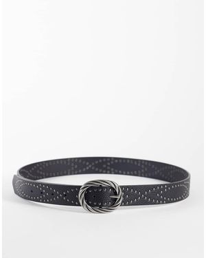 ASOS Studded Faux Leather Belt With Twisted Pattern Buckle - Grey