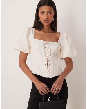 Gina Tricot Pure Cotton Milkmaid Corset Top - White