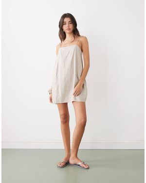 Monki Linen Blend Cami Mini Dress With Pockets - White