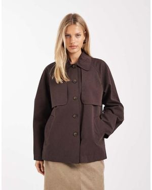 Object Trench Premium Corto Color Cioccolato Con Colletto Alla Peter Pan - Marrone