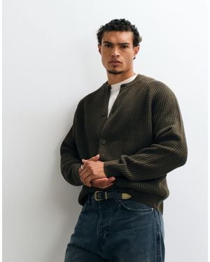 ASOS Oversize-strickjacke mit fischgrätmuster und rundhalsausschnitt - Schwarz