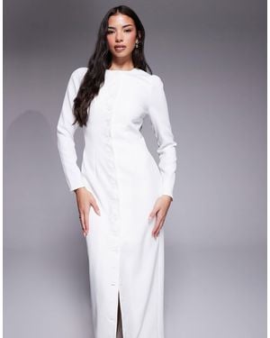 Kaiia Exclusive Tailored Long Sleeve Button Up Maxi Dress - Purple