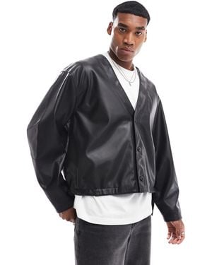 ASOS Faux Leather Boxy Oversized Jacket - Gray