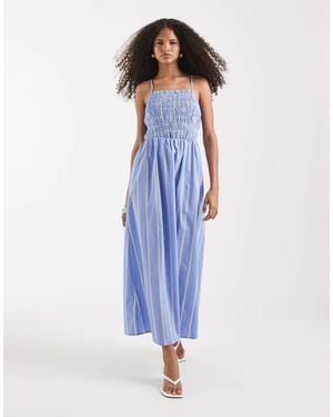 Pieces Ruched Cotton Cami Maxi Dress - Blue