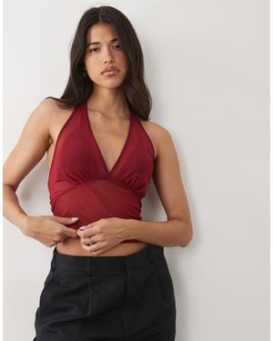 ASOS Sheer Mesh Halter Neck Top - Red