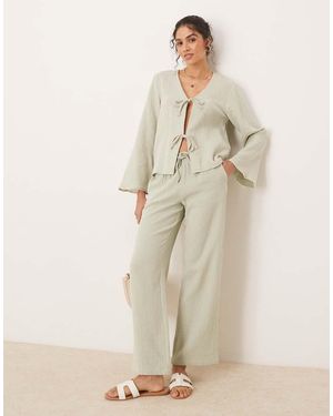 Jdy Tie Front Cheesecloth Shirt Co-ord - Natural