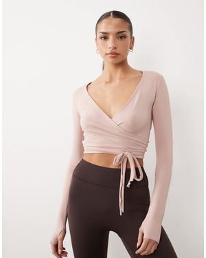 4505 Plush Handle Ballet Wrap Long Sleeve Top - Pink