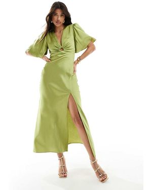 Abercrombie & Fitch Satijnen Maxi Jurk Met Fladdermouwen - Groen