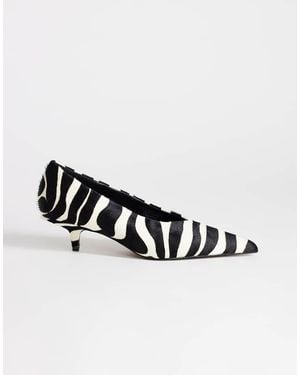 TOPSHOP Avril Hair On Real Leather Kitten Heel Mid Court Shoe - Black