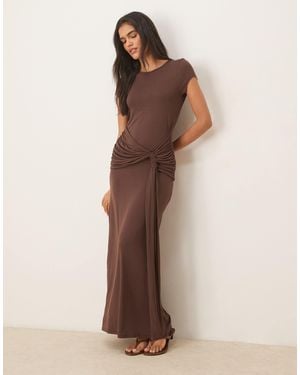 ASOS Cap Sleeve Knot Waist Detail Maxi Dress - Brown