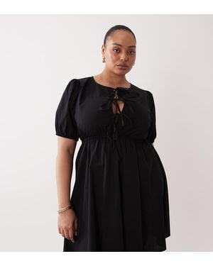 Esmee Curve Exclusive Tie Front Puff Sleeve Mini Beach Dress - Black