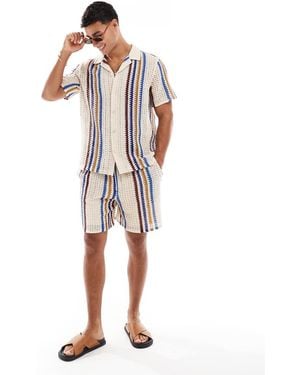 New Look Textured Crochet Shirt Co-ord - White