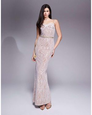 The Dolls House Francesca Lace Cup Detail Maxi Dress With Belt - Purple