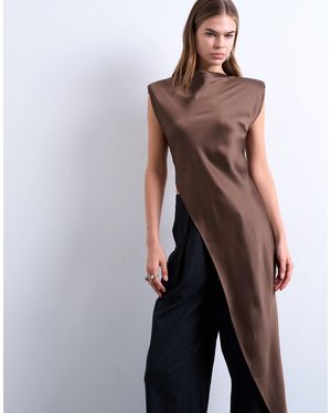 TOPSHOP – tunika-oberteil aus satin - Braun