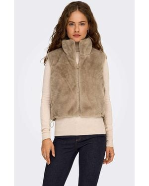 ONLY Dana - veste sans manches imperméable à col montant - marron - Neutre