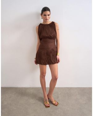 TOPSHOP Sculptural Drape Mini Dress - Brown