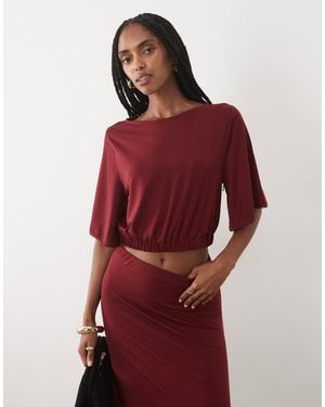 Miss Selfridge Batwing Sleeve Cropped Top With Gather Hem Co-ord - Red