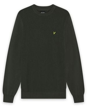 Lyle & Scott Mid Knits Panelled Waffle Crew Neck Jumper - Green