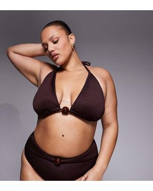 ASOS Asos Design Curve Dora Premium High Apex Triangle Bikini Top With Jumbo Bead - Black