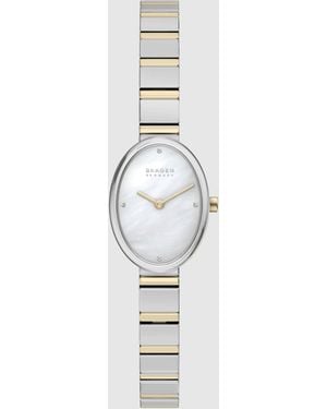 Skagen Anita ovale zweizeiger-uhr aus zweifarbigem edelstahl - Weiß