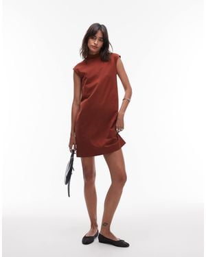 ARKET Pure Cotton High Neck Cap Sleeve Mini Dress - Red