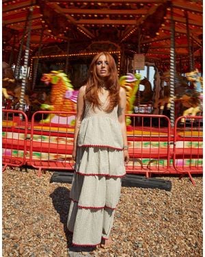 Labelrail X Laura Elizabeth Klein Gingham Ruffle Tiered Maxi Halter Dress