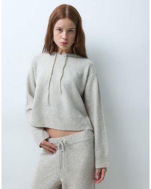 JDY Petite Slouchy Knitted Hoodie Co-ord - Grey