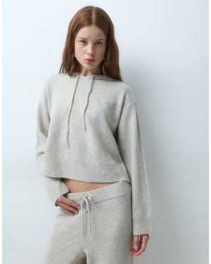 JDY Petite Slouchy Knitted Hoodie Co-ord - Gray