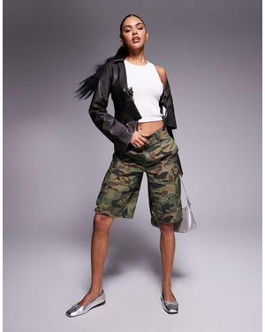 Courtside Pantaloncini Cargo Ampi Verdi Mimetici Effetto Invecchiato - Verde