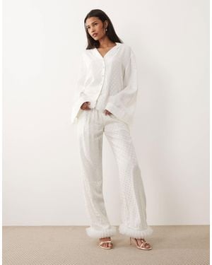 Sister Jane Bridal Polka Dot Tulle Trim Pants Co-Ord - White