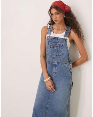 Dickies Long Overall Denim Dungaree Dress - Blue