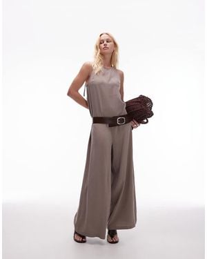 TOPSHOP Mono Largo De Corte Cuadrado Cómodo De Cupro De - Marrón