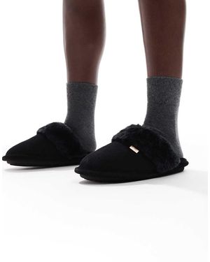HUNTER Pantuflas Negras Estilo Mules Con Forro De - Negro