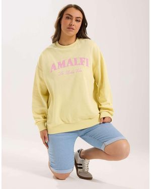 Yours Clothing 'Amalfi' Embroidered Slogan Sweatshirt - Yellow