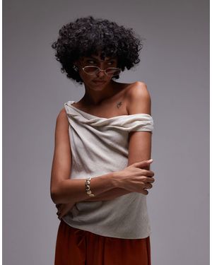 TOPSHOP Twist Shoulder Bardot Top - Brown