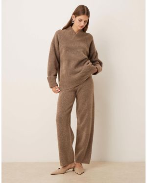 Pretty Lavish Pantalon ample d'ensemble en maille texturée à cordon - Neutre