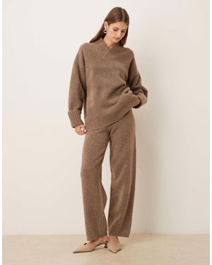 Pretty Lavish Textured Knit Drawstring Wide Leg Trouser Co-Ord - Natural