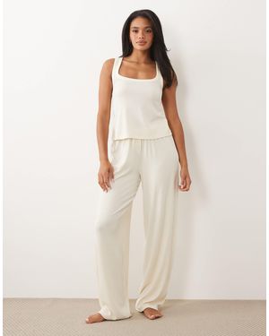 ASOS Mix & Match Rib Wide Leg Trouser - Natural