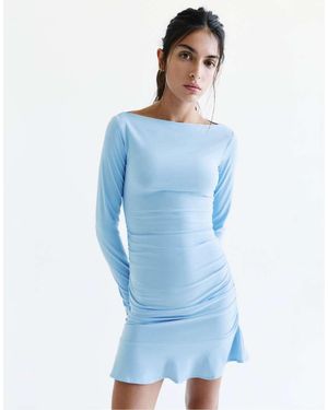 Pull&Bear Vestito Corto Arricciato Azzurro Chiaro - Blu
