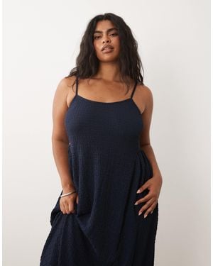 Vila Curve Jacquard Jersey Cami Midi Dress With Waist Details - Blue