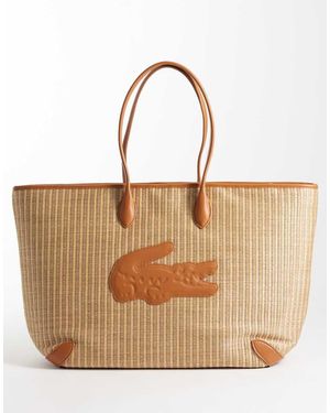 Lacoste Rattan Croc Logo Tote Bag - Natural